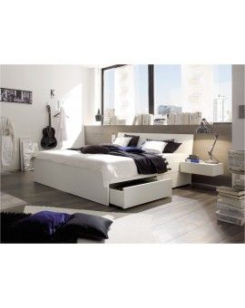 HASENA Spazio Stauraumbett mit Schubladen Buche weiß lackiert 160x220, 