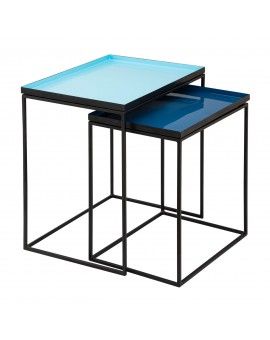 Nachttisch Beistelltisch Metallgestell mit Emaille türkis blau 2er Set