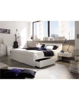 HASENA Spazio Stauraumbett mit Schubladen Buche weiß lackiert 160x200, 