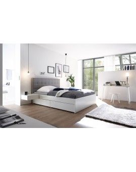 HASENA Elito Buche weiß deckend 4 Bettkästen Kopfteil grigio 180x200