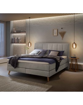 Teaser Foto HASENA Boxspringbett Fernanda Stoff light grey Holz Eiche bright 160x200