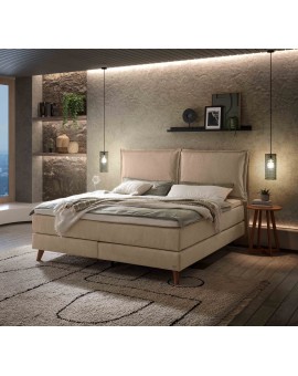 Teaser Foto HASENA Boxspringbett Ricarda mit Kissen sand Holz Eiche bright 140x200