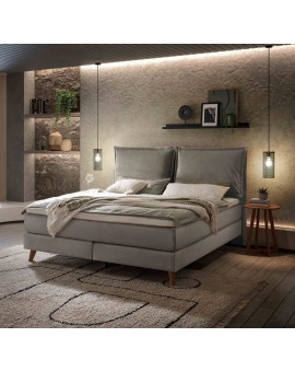 Teaser Foto HASENA Boxspringbett Ricarda mit Kissen steel Holz Eiche bright 180x200