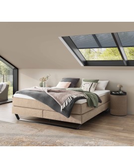 Teaser Foto HASENA Raumspar Boxspringbett Julieta sand Fußkufe schwarz 160x200