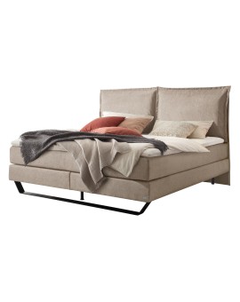 Teaser Foto HASENA Boxspringbett Celina sand mit Kissen Kufe Metall schwarz 160x200