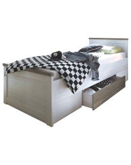 Teaser Foto VAJA Stauraum Komfortbett Luca Pinie Nachbildung weiß, trüffel 100x200