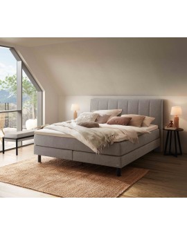 Teaser Foto HASNEA Boxspringbet Donna light grey Metallfüße schwarz 180x200